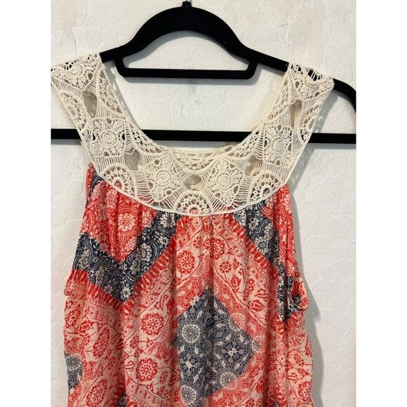 Eyeshadow Crochet Neckline Red White Blue Americana Tank Blouse Sz L - Picture 5 of 8